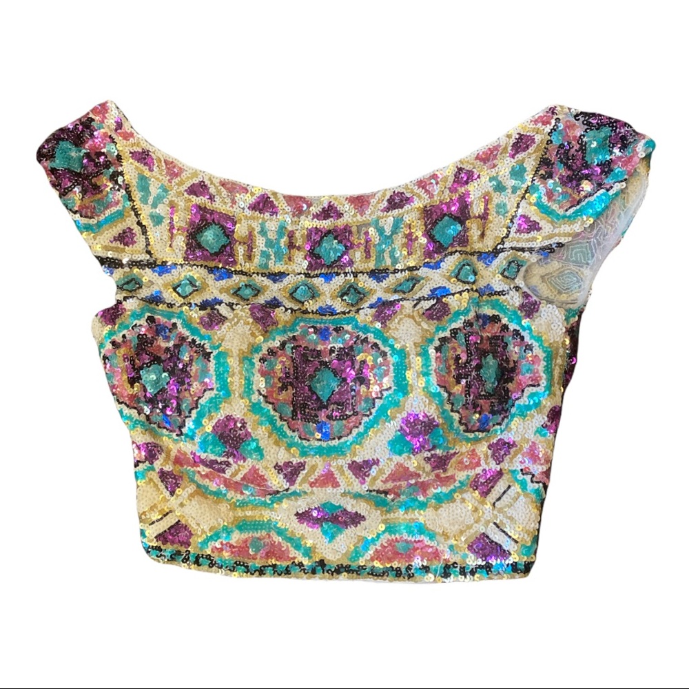 Sherri Hill Multicolored Sequins Crop Top Size 6